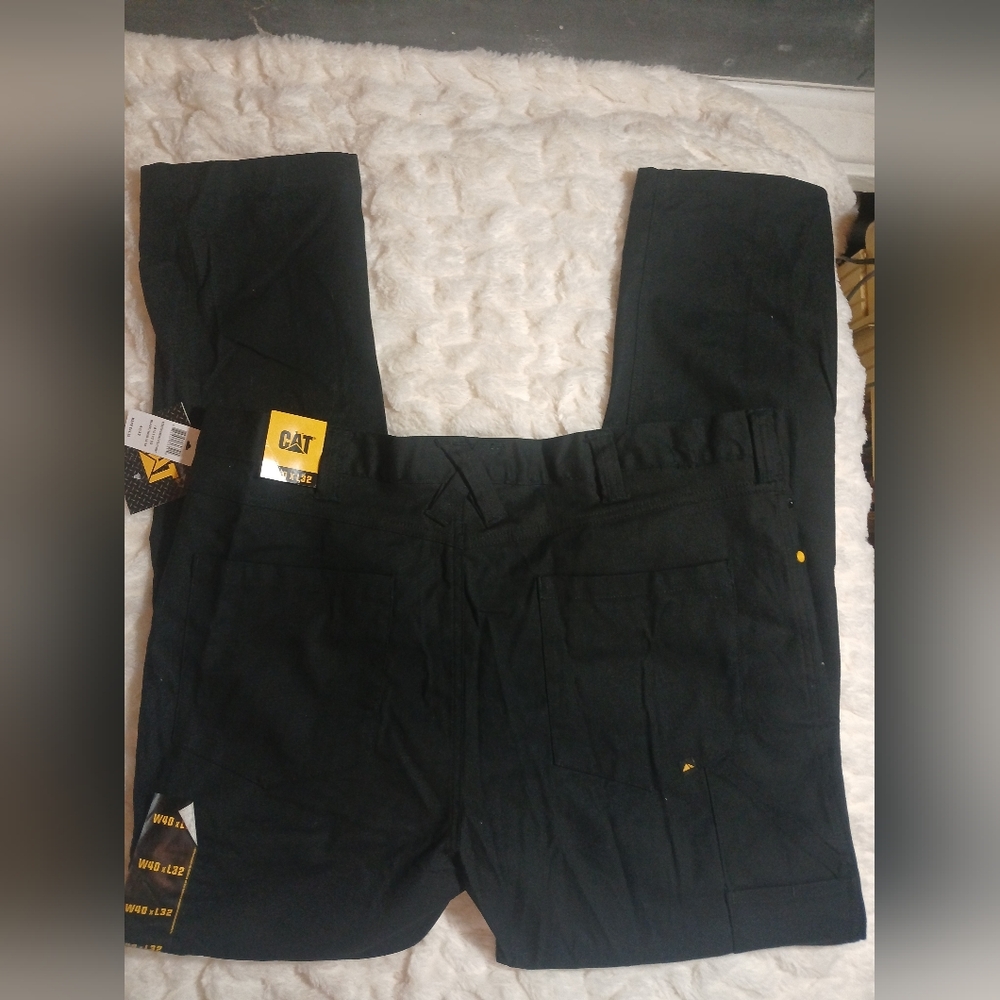CAT Caterpillar Utility Pants Mens 40×32 Black Stretch Canvas Work Cargo NWT - Picture 2 of 13